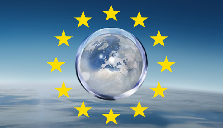 Horizon 2020-Keyvisual: Picture of the world surrounded by 12 Stars (EU-Symbol)