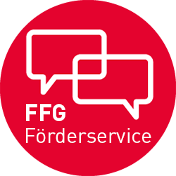 Logo FFG Förderservice mit zwei Sprechblasen