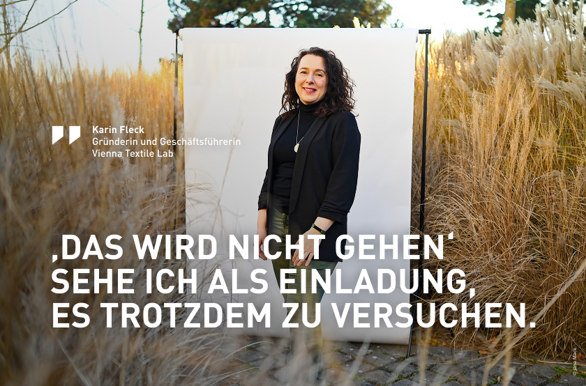 Portrait von Karin Fleck mit dem Text: "Das wird nicht gehen" sehe ich als Einladung, es trotzdem zu versuchen.