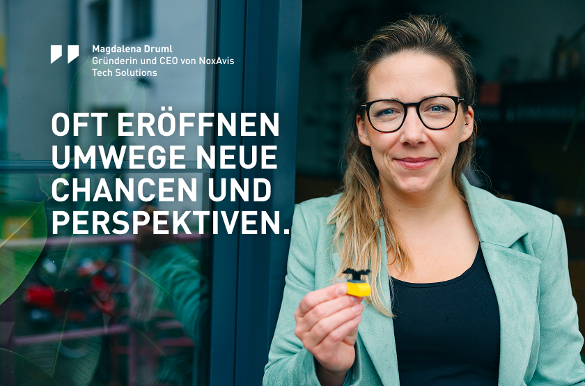 Portrait von Magdalena Druml mit Zitat "Oft eröffnen Umwege neue Chancen und Perspektiven."