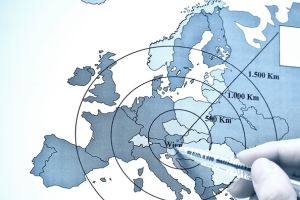 Europakarte mit konzentrischen Kreisen. Link zum Beratungsangebot der FFG zu Europäischen Programmen