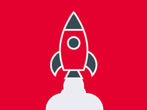 Stilisierte Rakete auf rotem Hintergrund. Grafik: aws