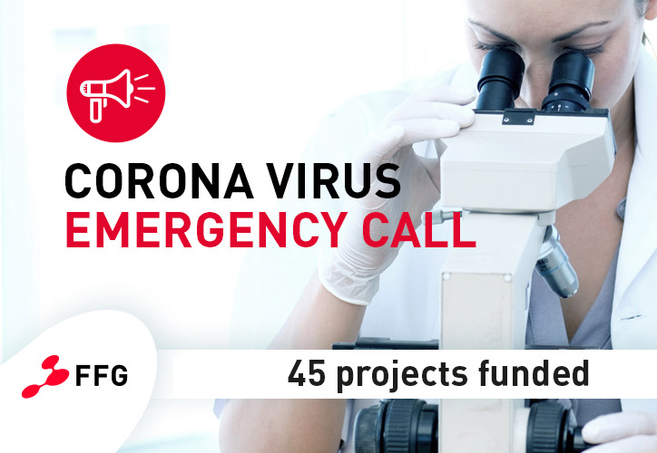 FFG: Corona Virus emergency call. Picture of a Woman looking into a microscope