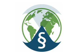 Logo von enviroLENS: eine stilisierte Weltkugel und ein Paragraphen-Symbol