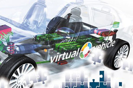 Computerskizze der Bauteile eines Antriebsstranges für ein Auto. Illustration: Virtual Vehicle