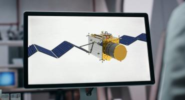 Ein Bildschirm, auf dem ein Satellit zu sehen ist